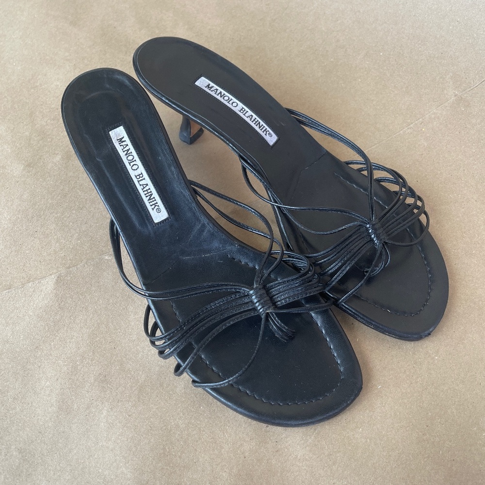 Manolo Blahnik Strappy Kitten Heel Sandal